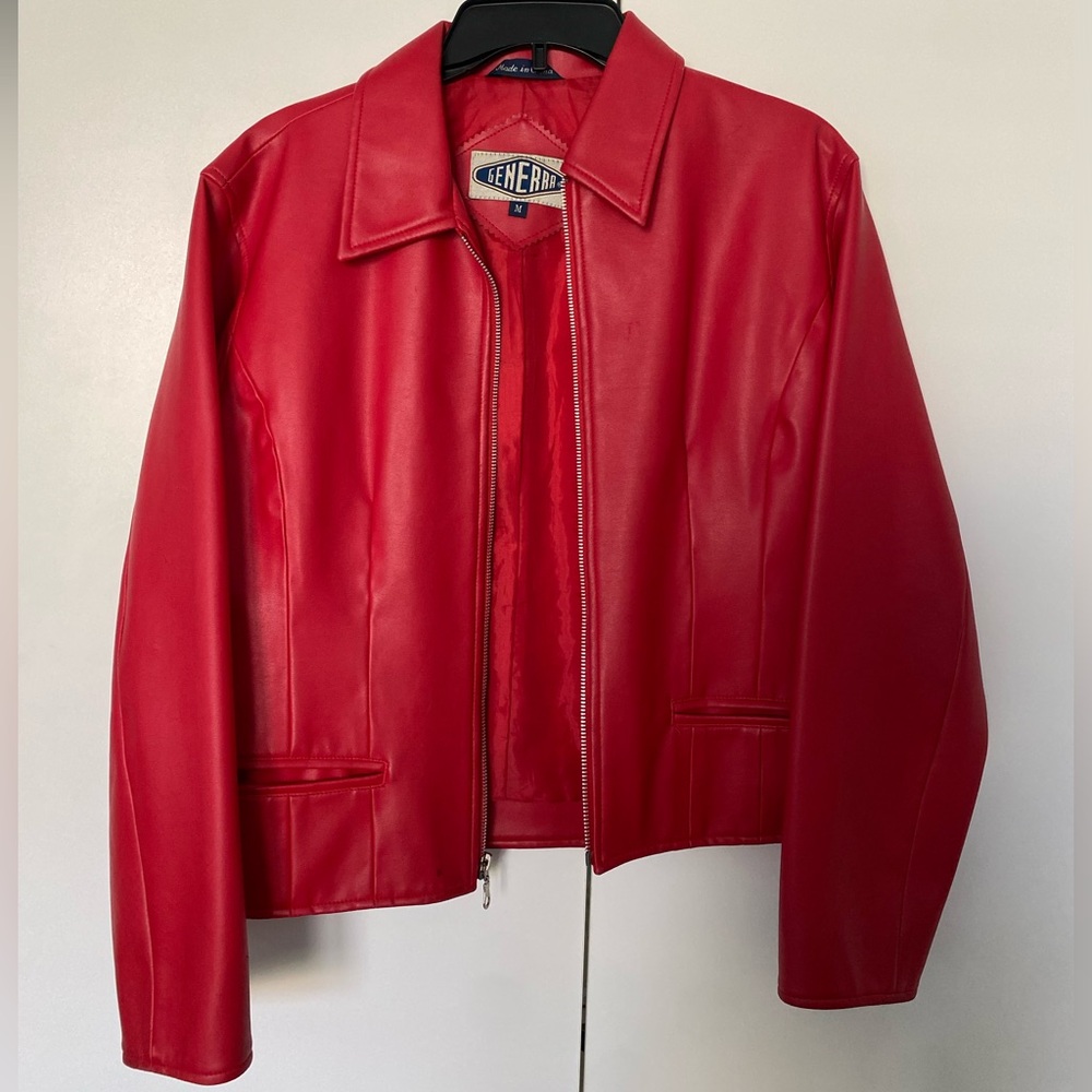 Women's Red Faux Leather Jacket